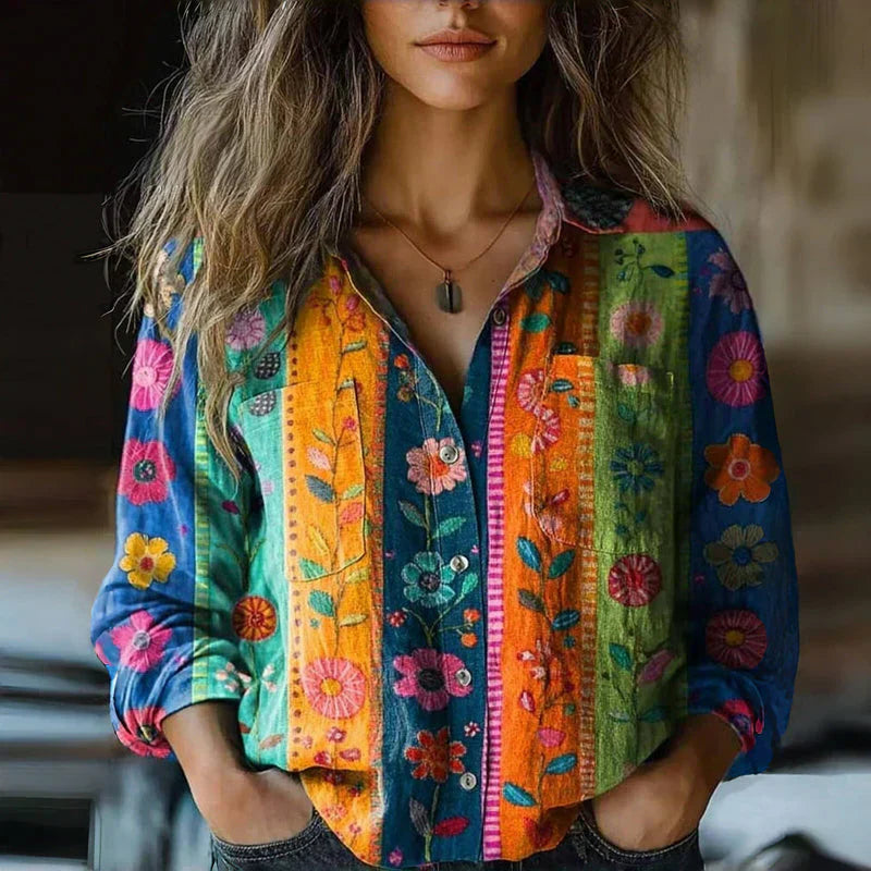 Sylvia™ | Retro Floral Print Blouse