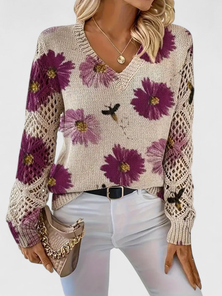Sylvia™| Floral V-Neck Warm Blouse