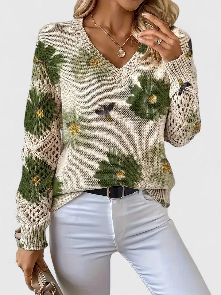 Sylvia™| Floral V-Neck Warm Blouse