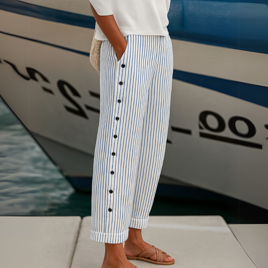 Sylvia™ – Striped Button-Detail Trousers