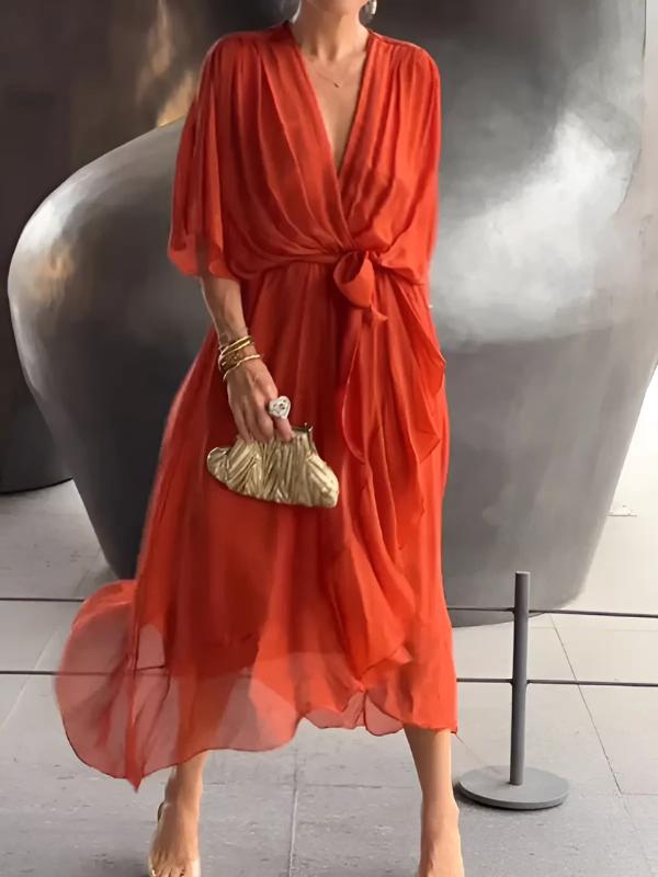 Sylvia™ – Draped V-Neck Midi Dress