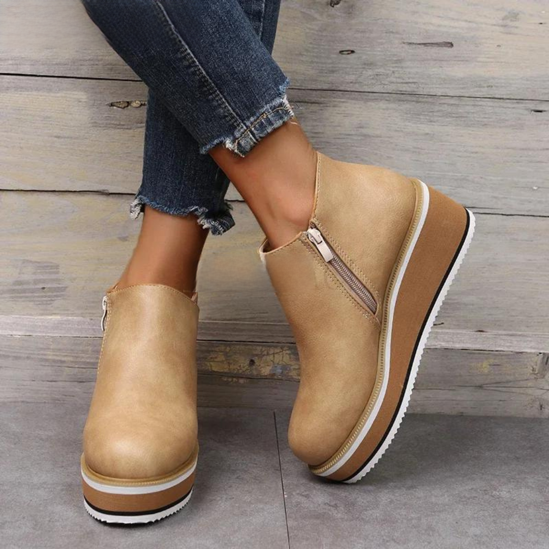 Sylvia™ | Orthopedic Leather ComfortStep Ankle Platform Boots