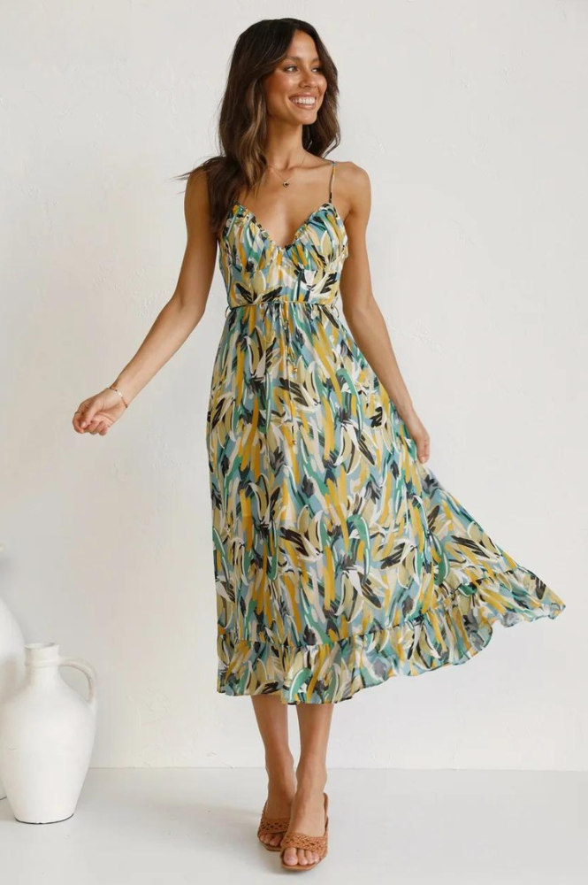 Sylvia™ – Luxury Abstract Print Midi Dress