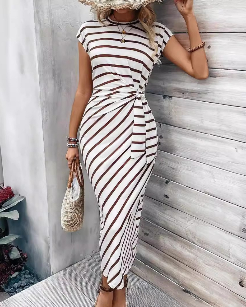 Sylvia™ – Striped Knotted Waist Midi Dress