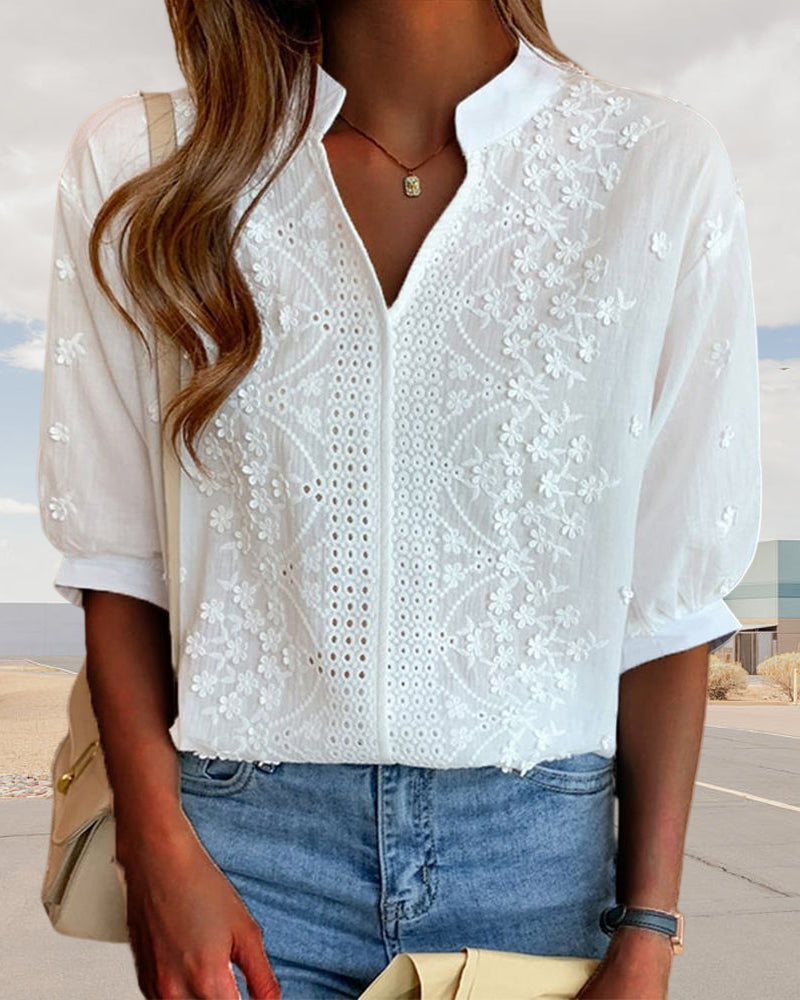 Sylvia™ | Elegant White Blouse with Puff Sleeves