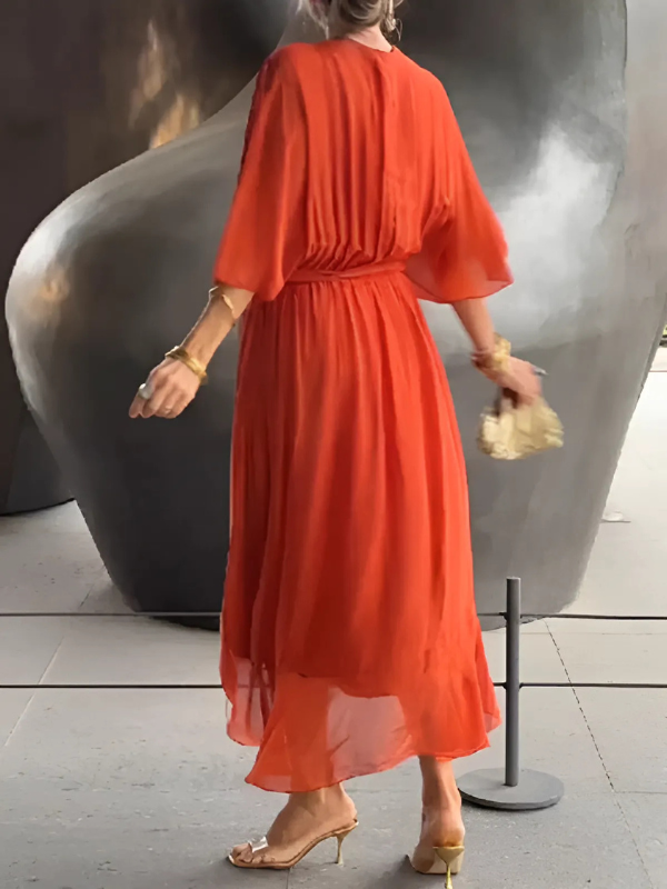 Sylvia™ – Draped V-Neck Midi Dress