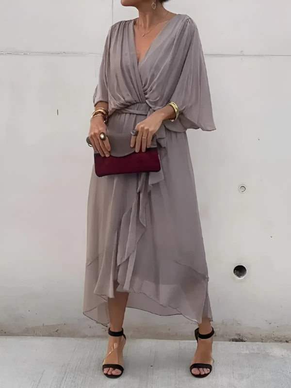 Sylvia™ – Draped V-Neck Midi Dress