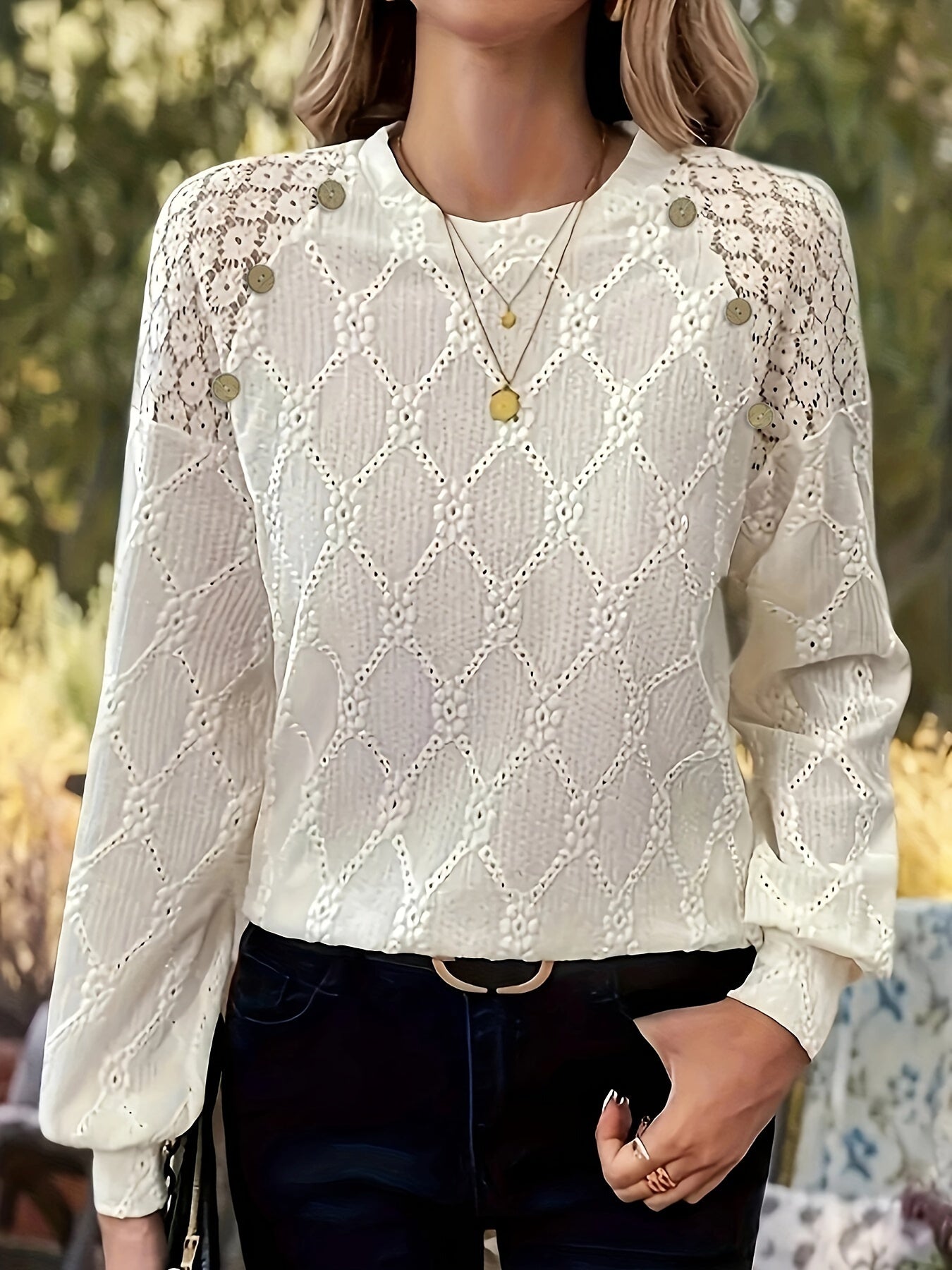Sylvia™ – Eyelet Button Detail Blouse