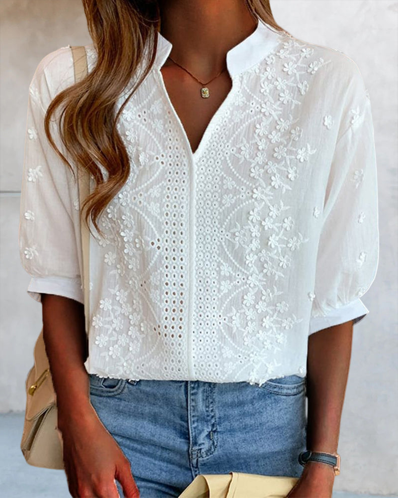 Sylvia™ | Elegant White Blouse with Puff Sleeves