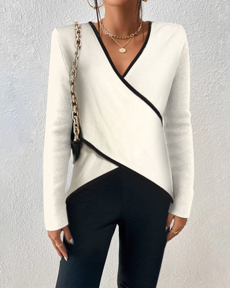 Sylvia™ – Wrap Contrast Trim Jumper
