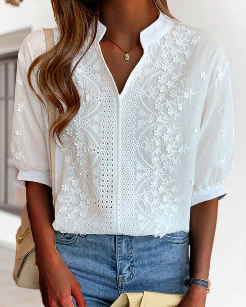 Sylvia™ | Elegant White Blouse with Puff Sleeves