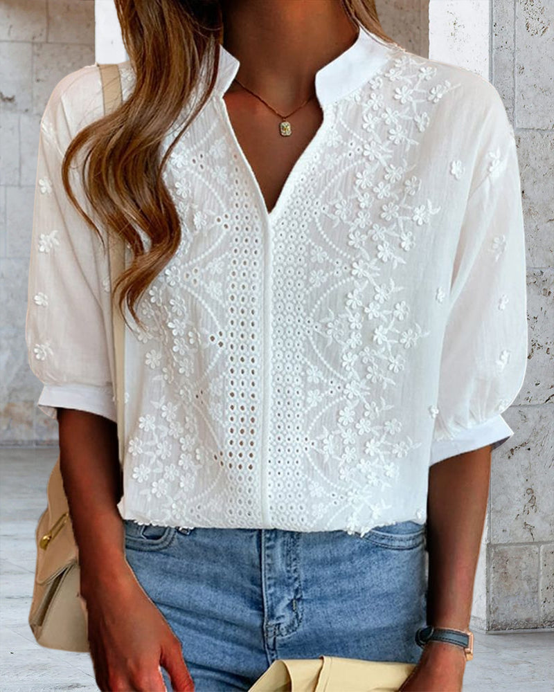 Sylvia™ | Elegant White Blouse with Puff Sleeves