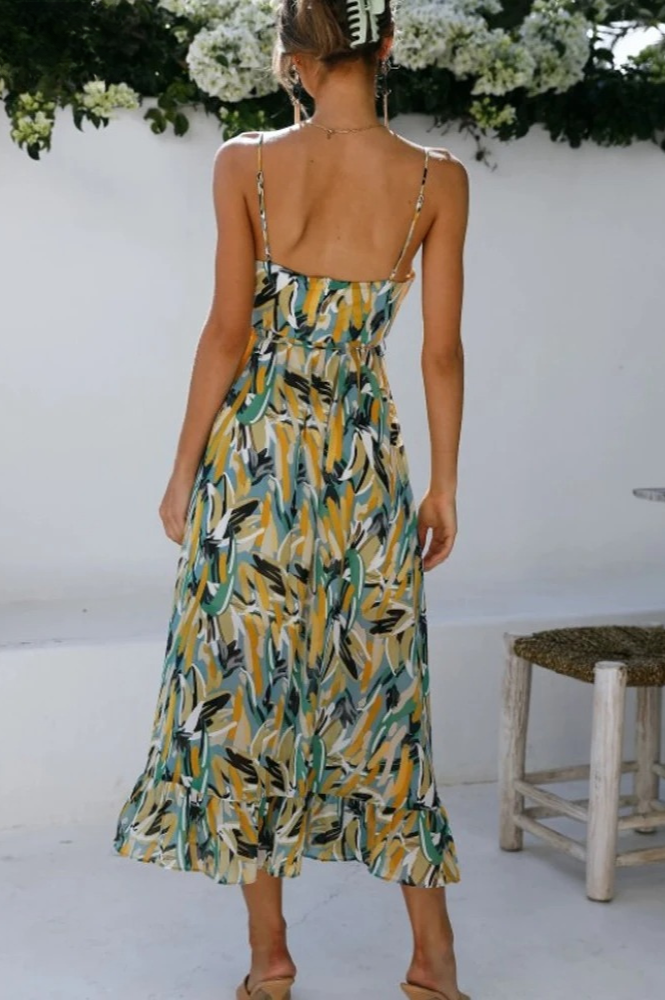 Sylvia™ – Luxury Abstract Print Midi Dress