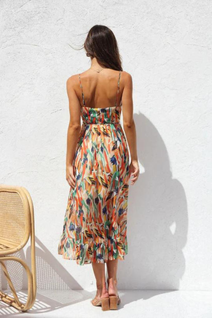 Sylvia™ – Luxury Abstract Print Midi Dress