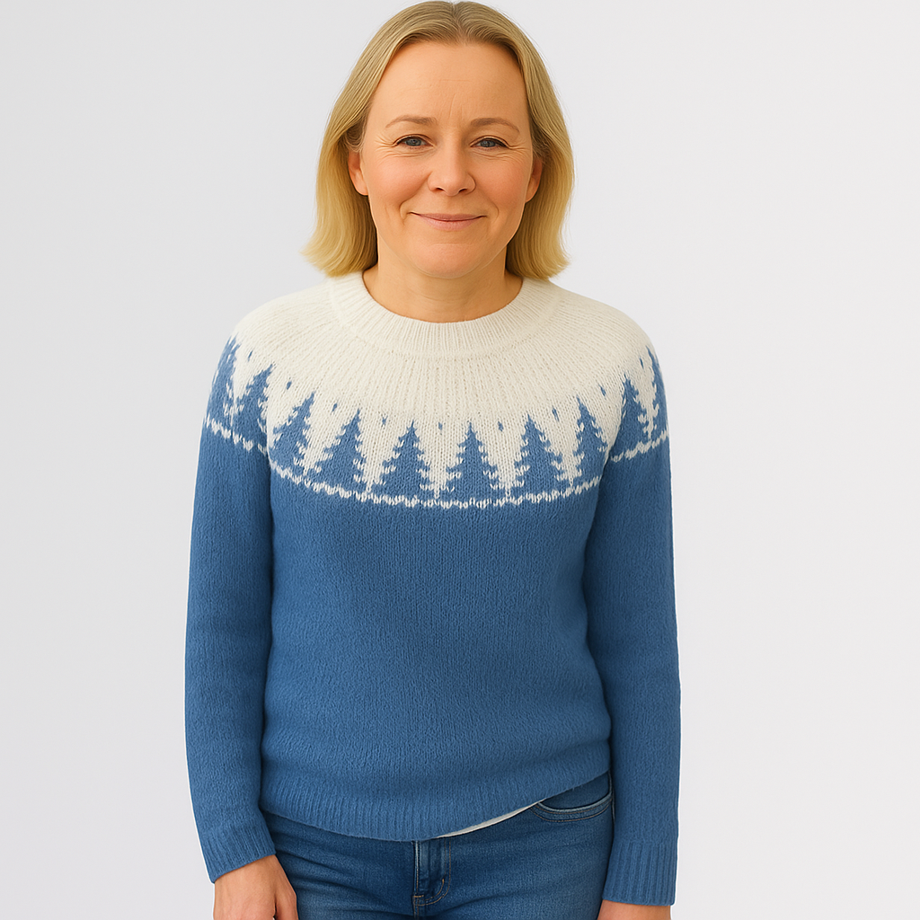 Sylvia™ | Nordic Winter Pines Yoke Sweater