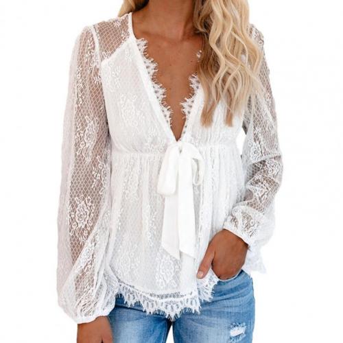 Sylvia™ | Elegant Lace Blouse with Daring V-Neck