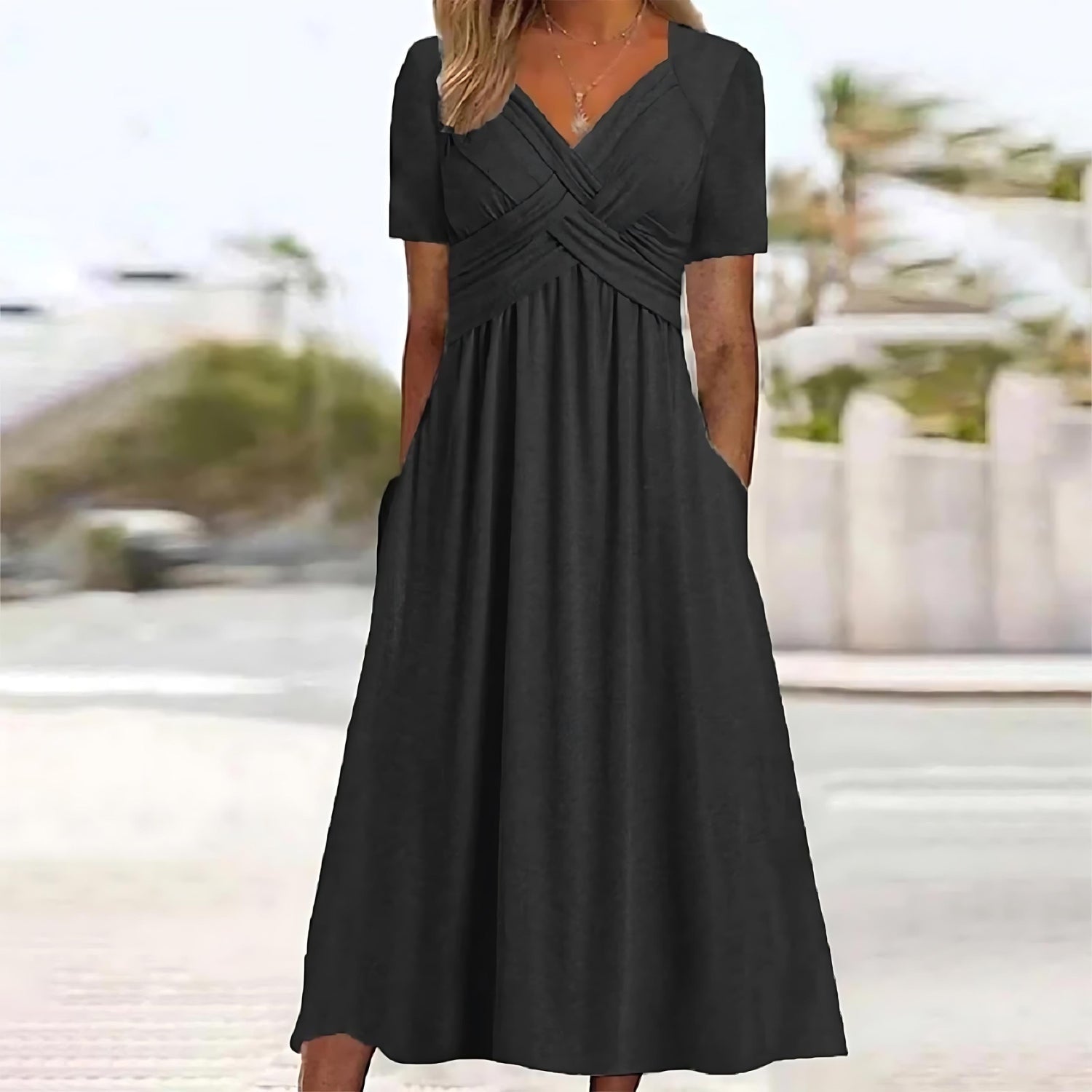 Sylvia™ - Elegant Midi Dress with Tummy Coverage