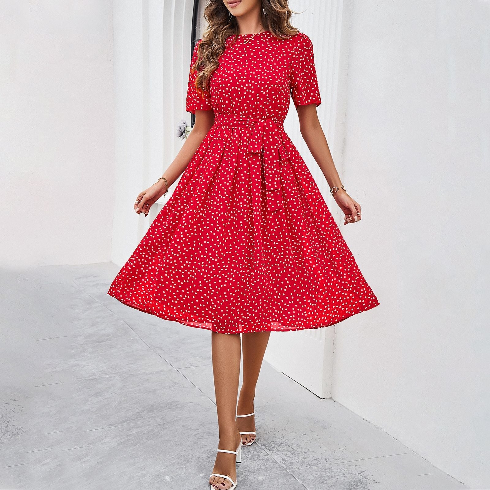 Sylvia™ – Belted Polka Dot Midi Dress