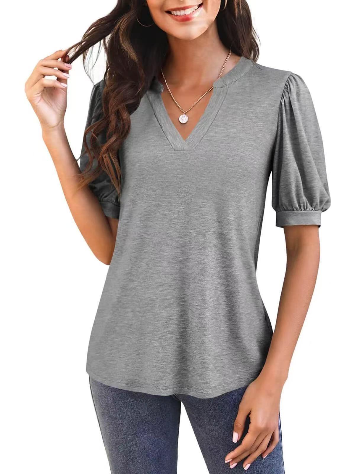 Sylvia™ – Puff Sleeve V-Neck Top