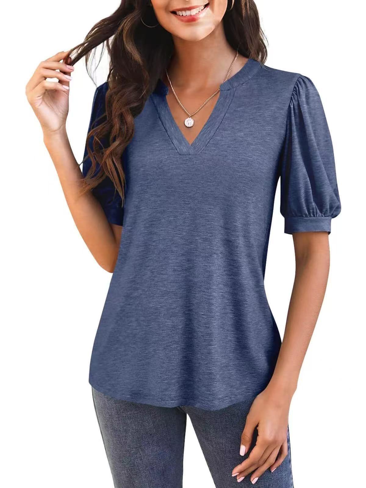 Sylvia™ – Puff Sleeve V-Neck Top