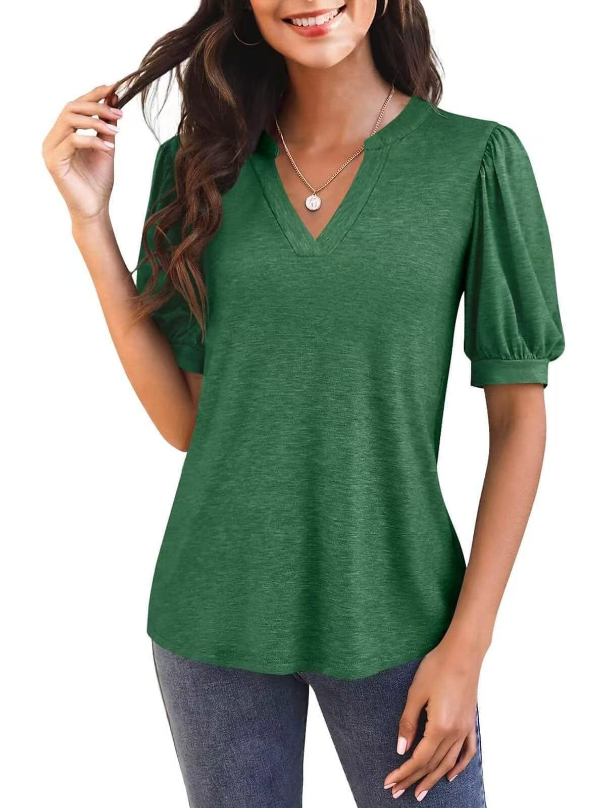 Sylvia™ – Puff Sleeve V-Neck Top