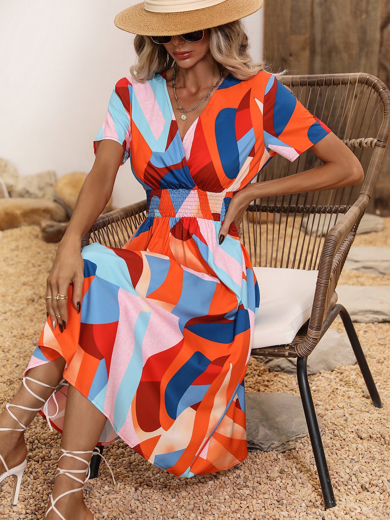 Sylvia™ – Printed Beauty V-Neck Midi Dress