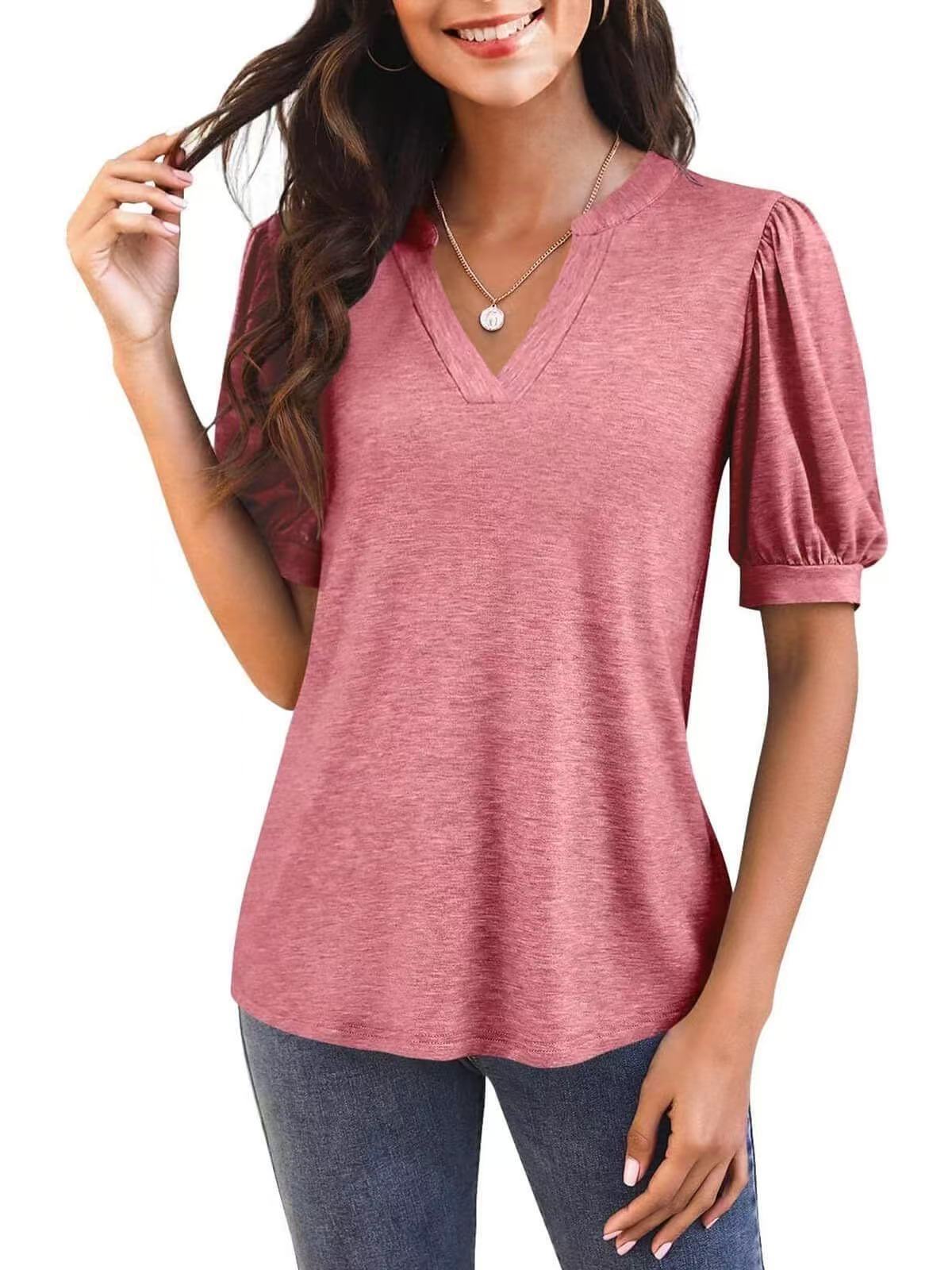 Sylvia™ – Puff Sleeve V-Neck Top