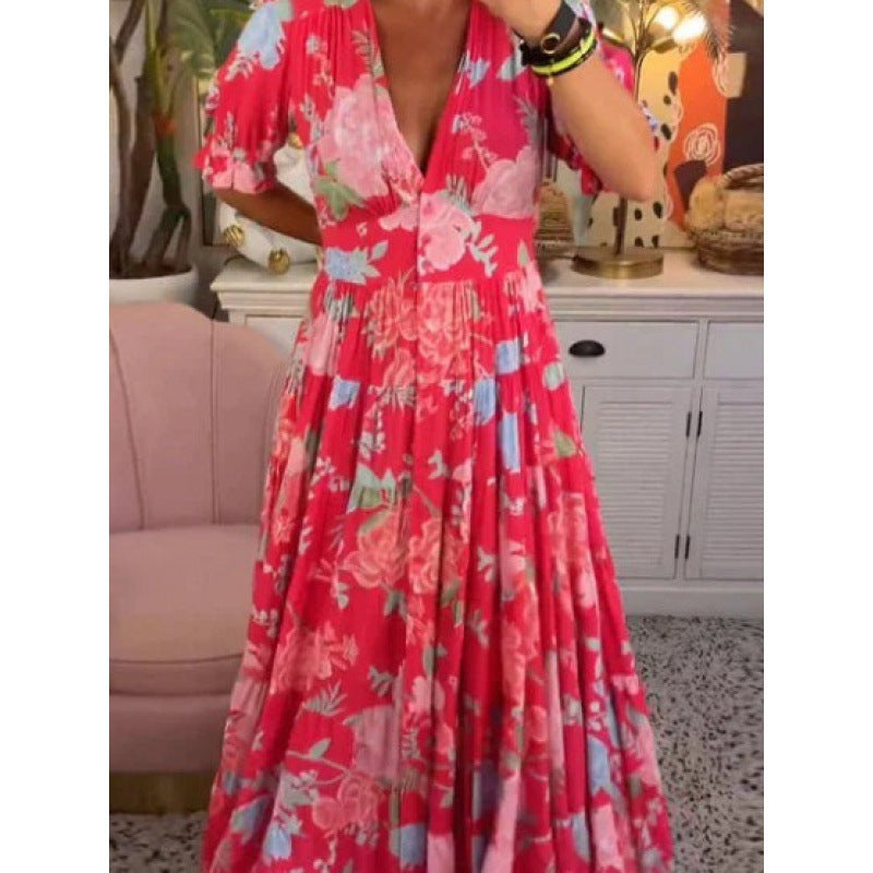 Sylvia™ – V-Neck Colorful Floral Maxi Dress