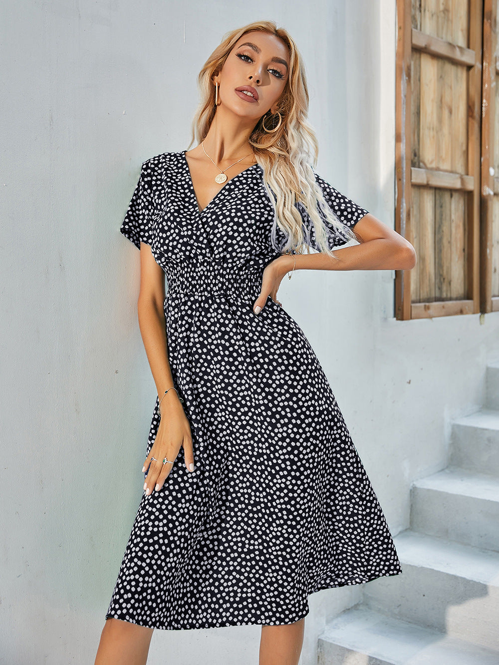 Sylvia™ – Printed Beauty V-Neck Midi Dress