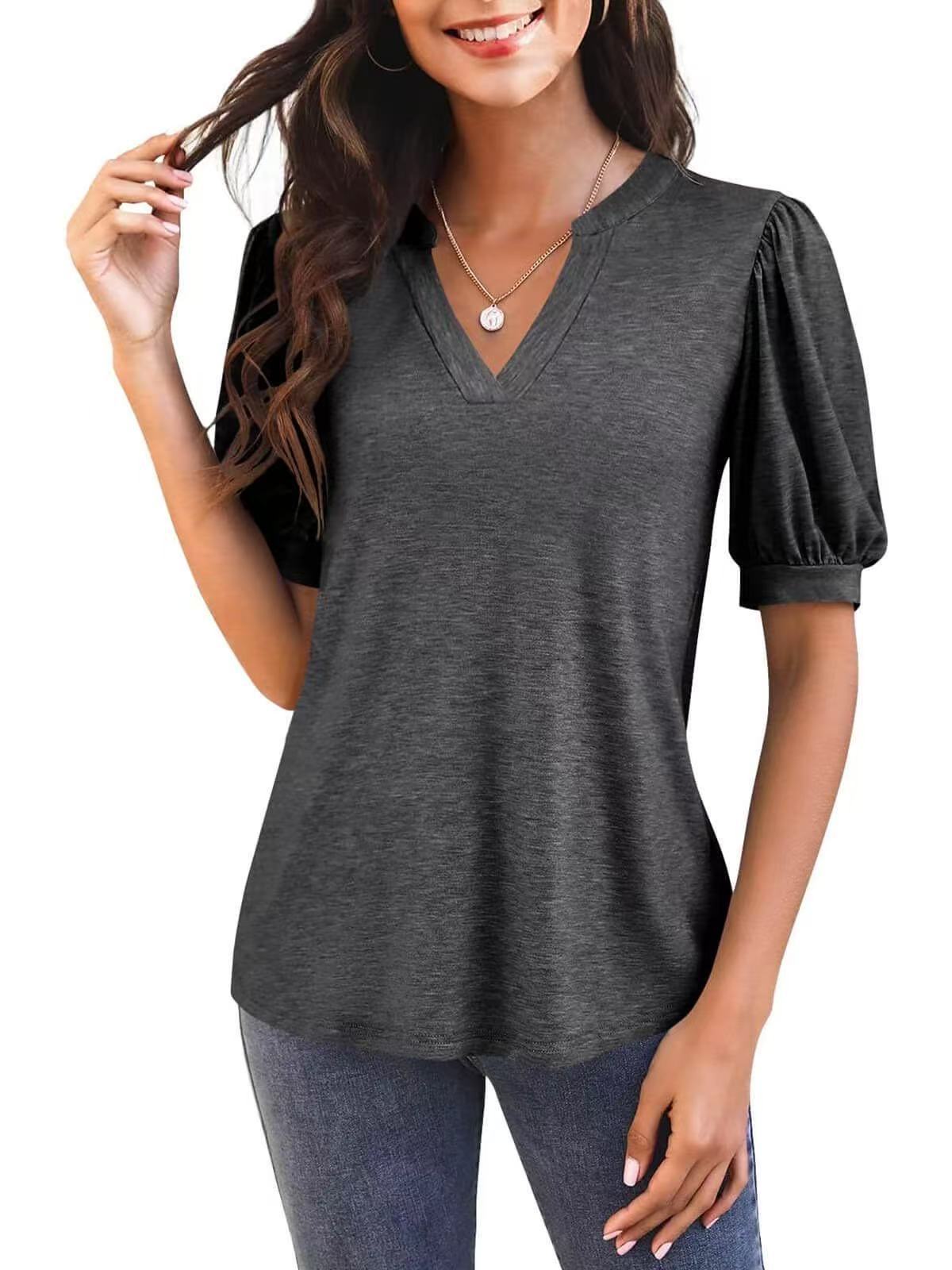 Sylvia™ – Puff Sleeve V-Neck Top