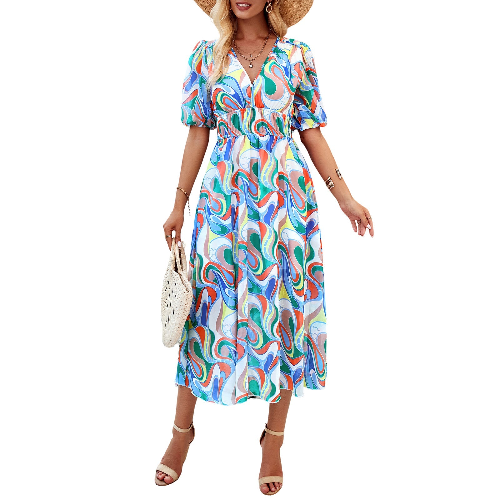 Sylvia™ – Floral Puff Sleeve Midi Dress