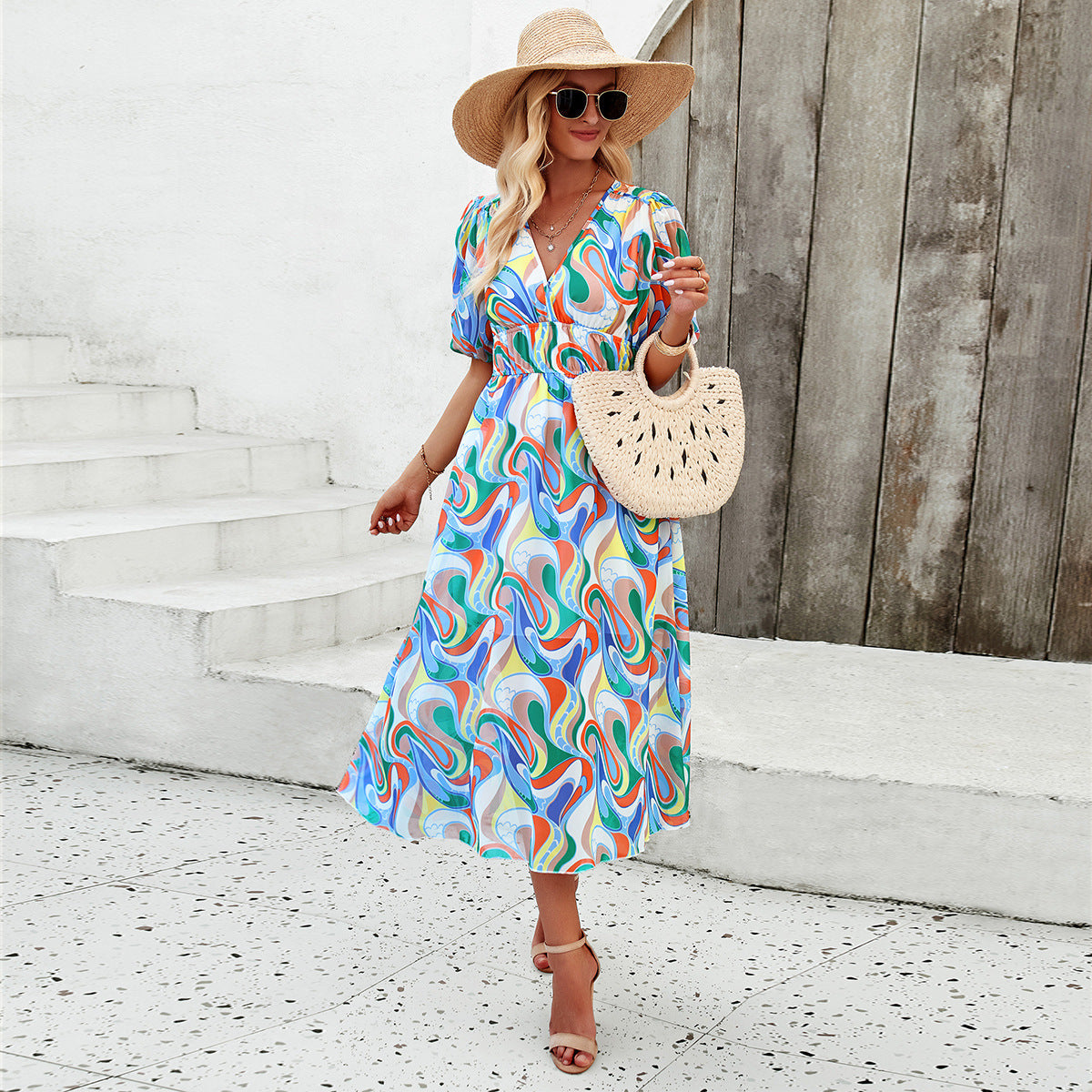 Sylvia™ – Floral Puff Sleeve Midi Dress