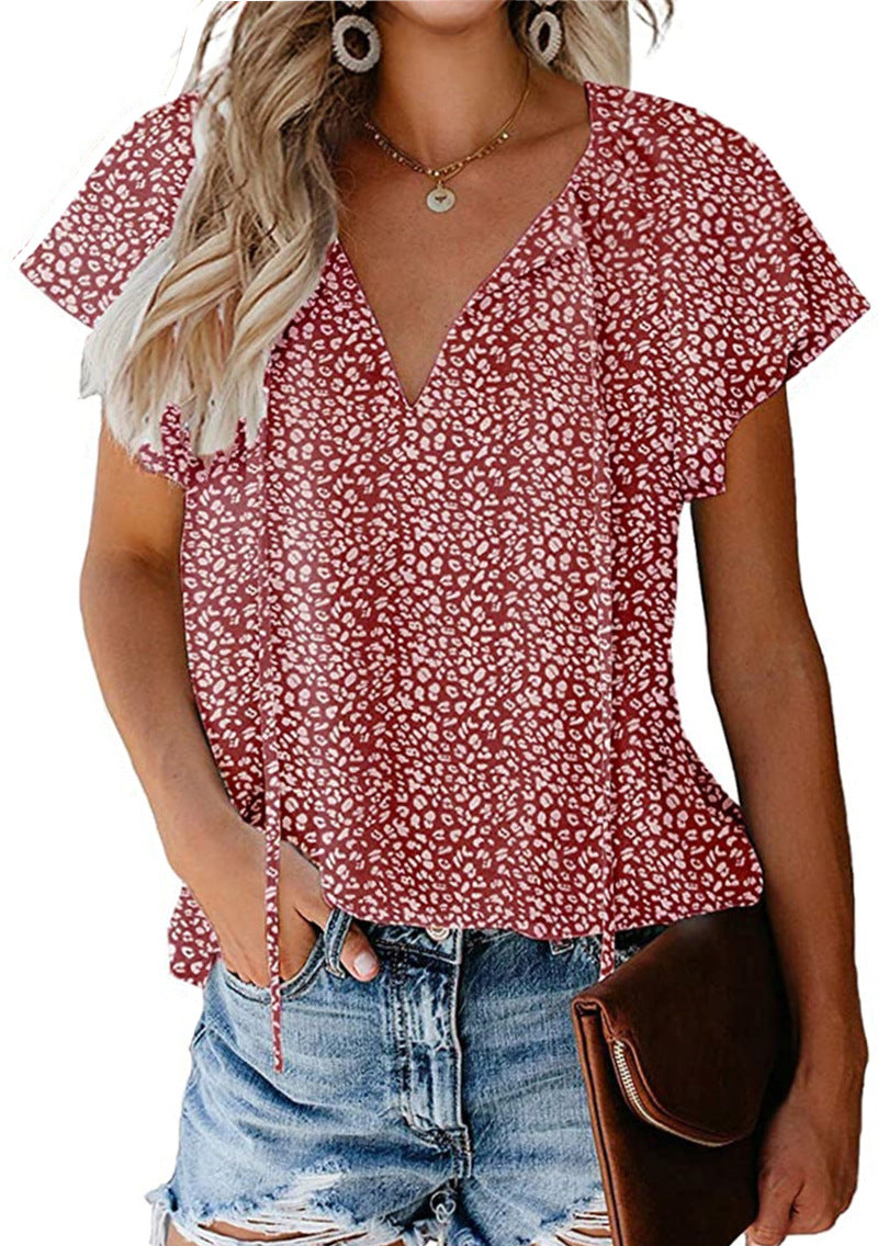 Sylvia™ – Printed V-Neck Flutter Top
