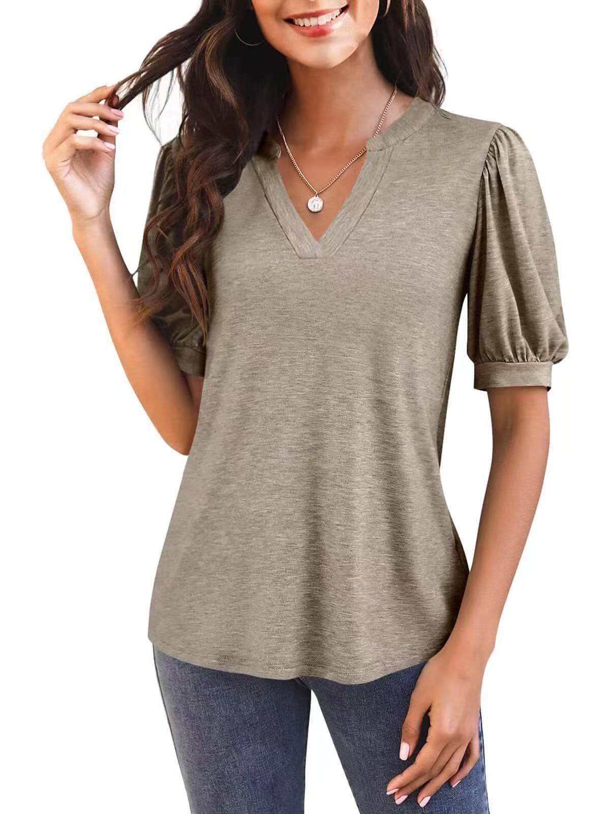 Sylvia™ – Puff Sleeve V-Neck Top
