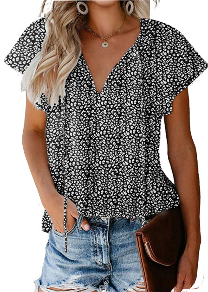 Sylvia™ – Printed V-Neck Flutter Top
