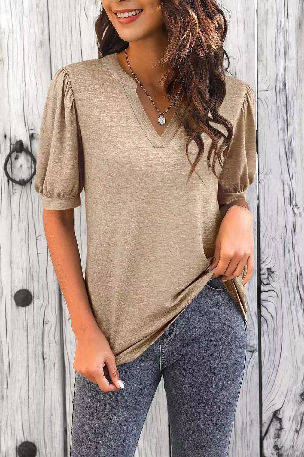 Sylvia™ – Puff Sleeve V-Neck Top