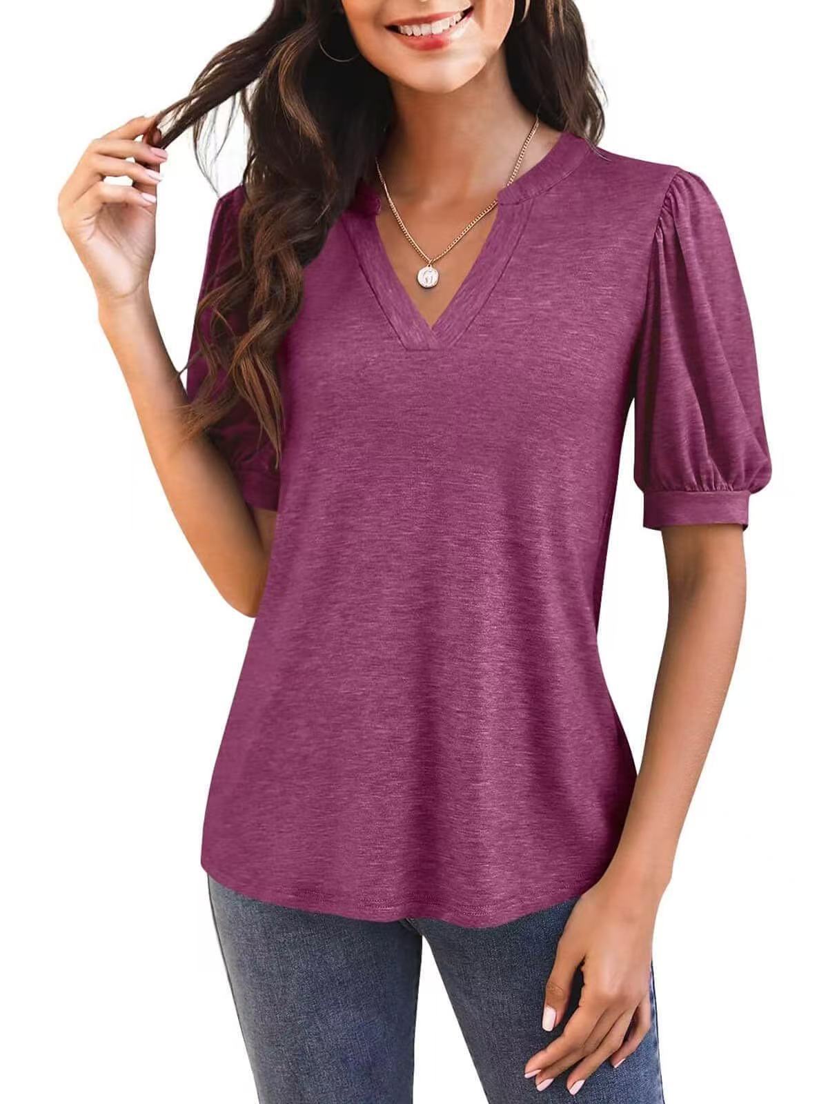 Sylvia™ – Puff Sleeve V-Neck Top