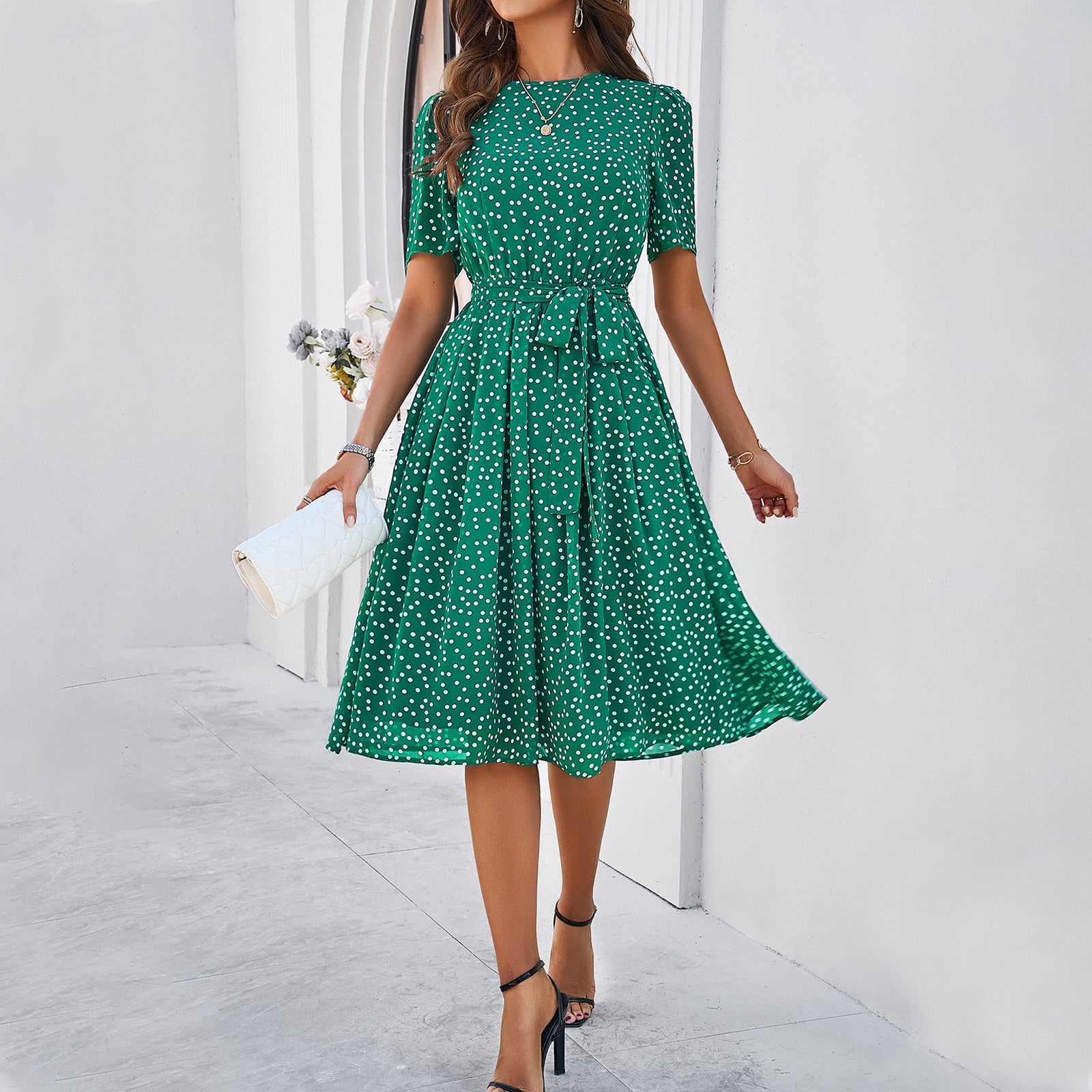 Sylvia™ – Belted Polka Dot Midi Dress