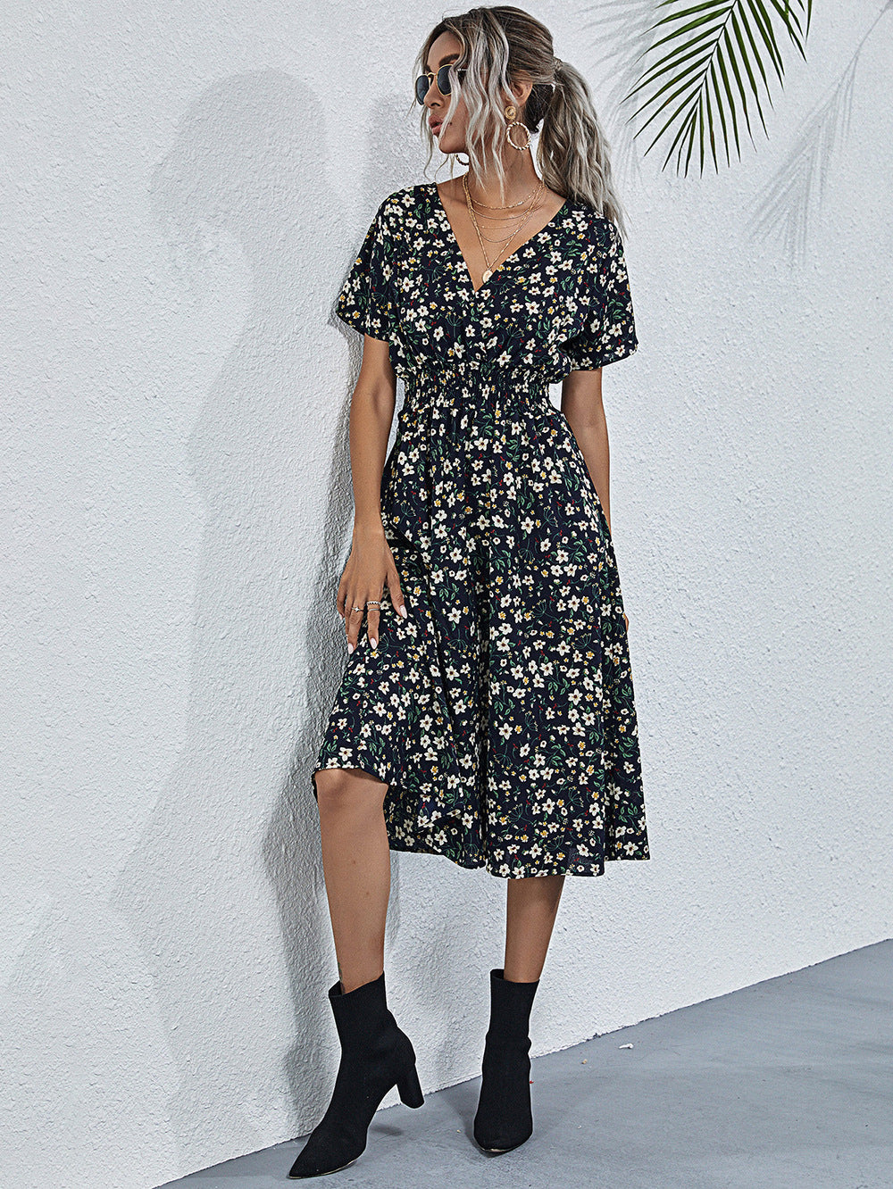 Sylvia™ – Printed Beauty V-Neck Midi Dress