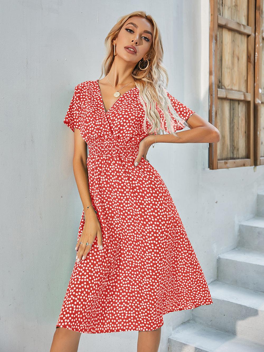 Sylvia™ – Printed Beauty V-Neck Midi Dress