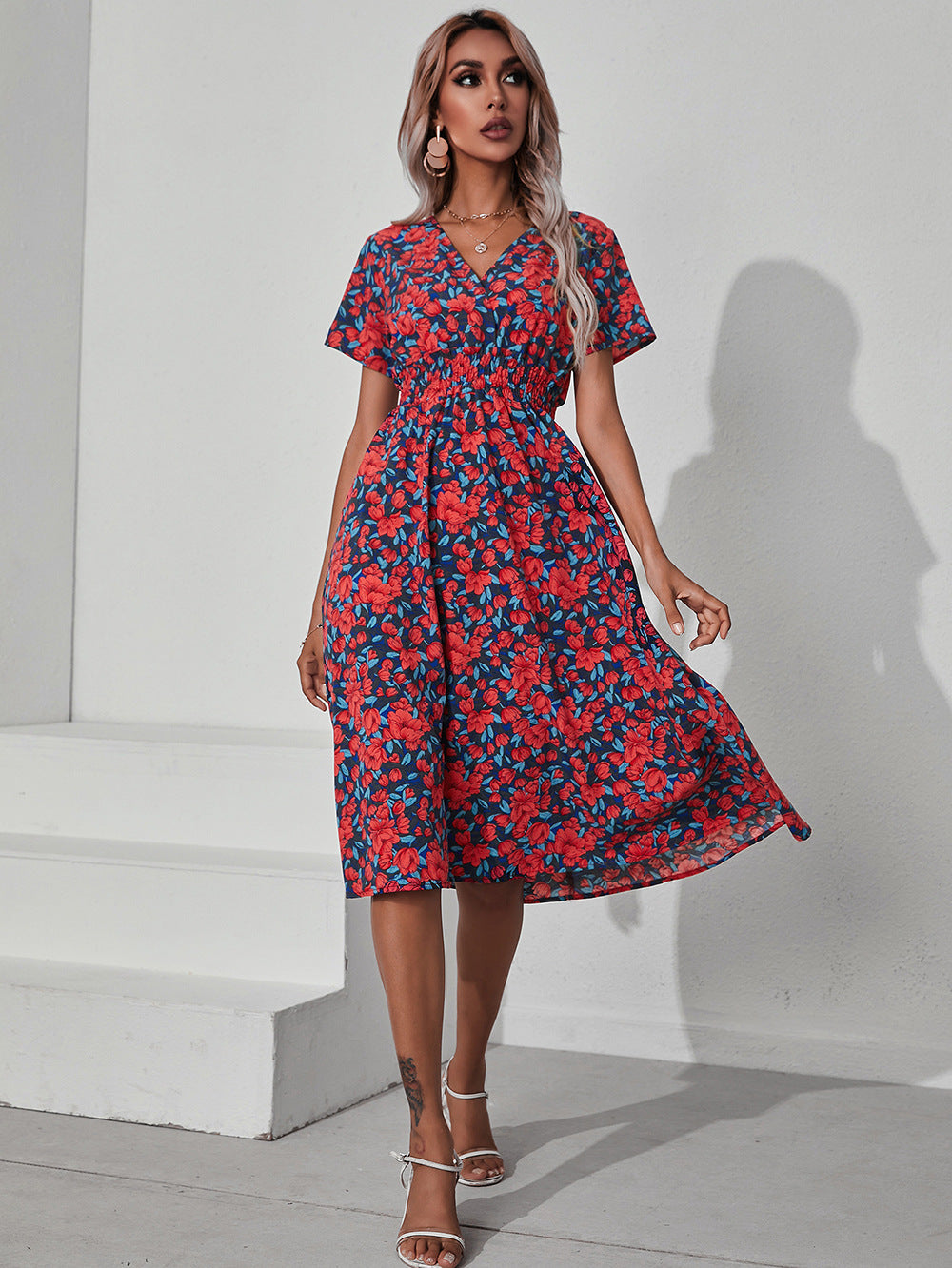 Sylvia™ – Printed Beauty V-Neck Midi Dress