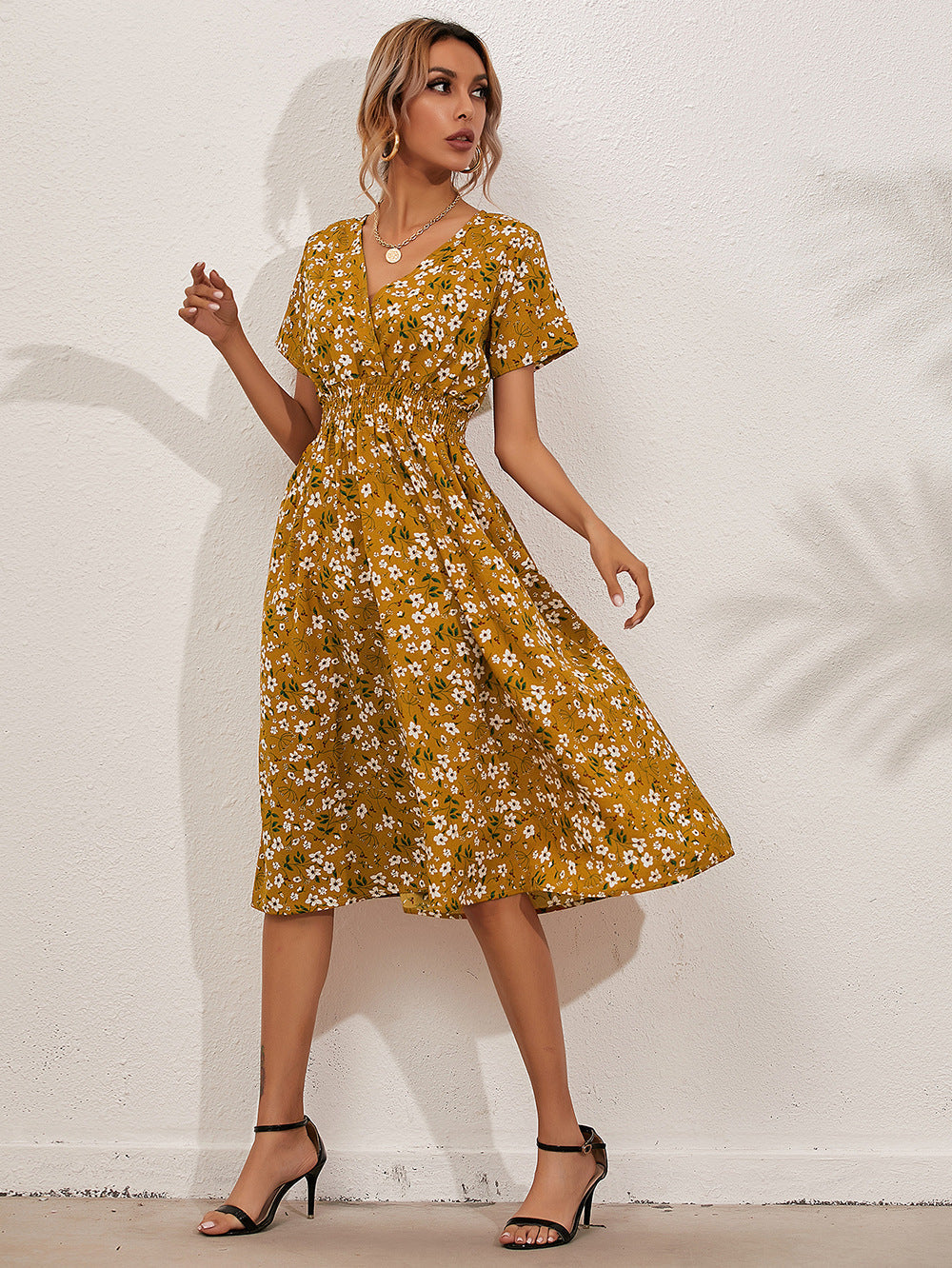 Sylvia™ – Printed Beauty V-Neck Midi Dress