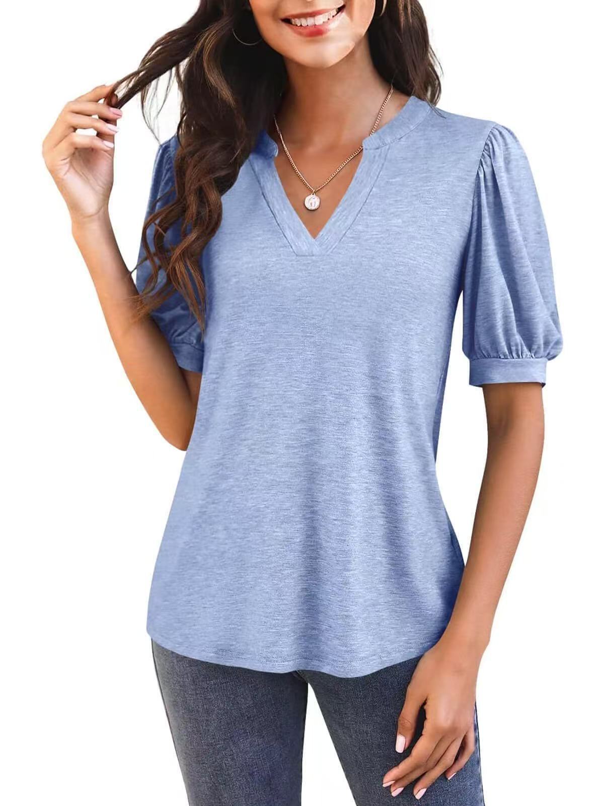 Sylvia™ – Puff Sleeve V-Neck Top