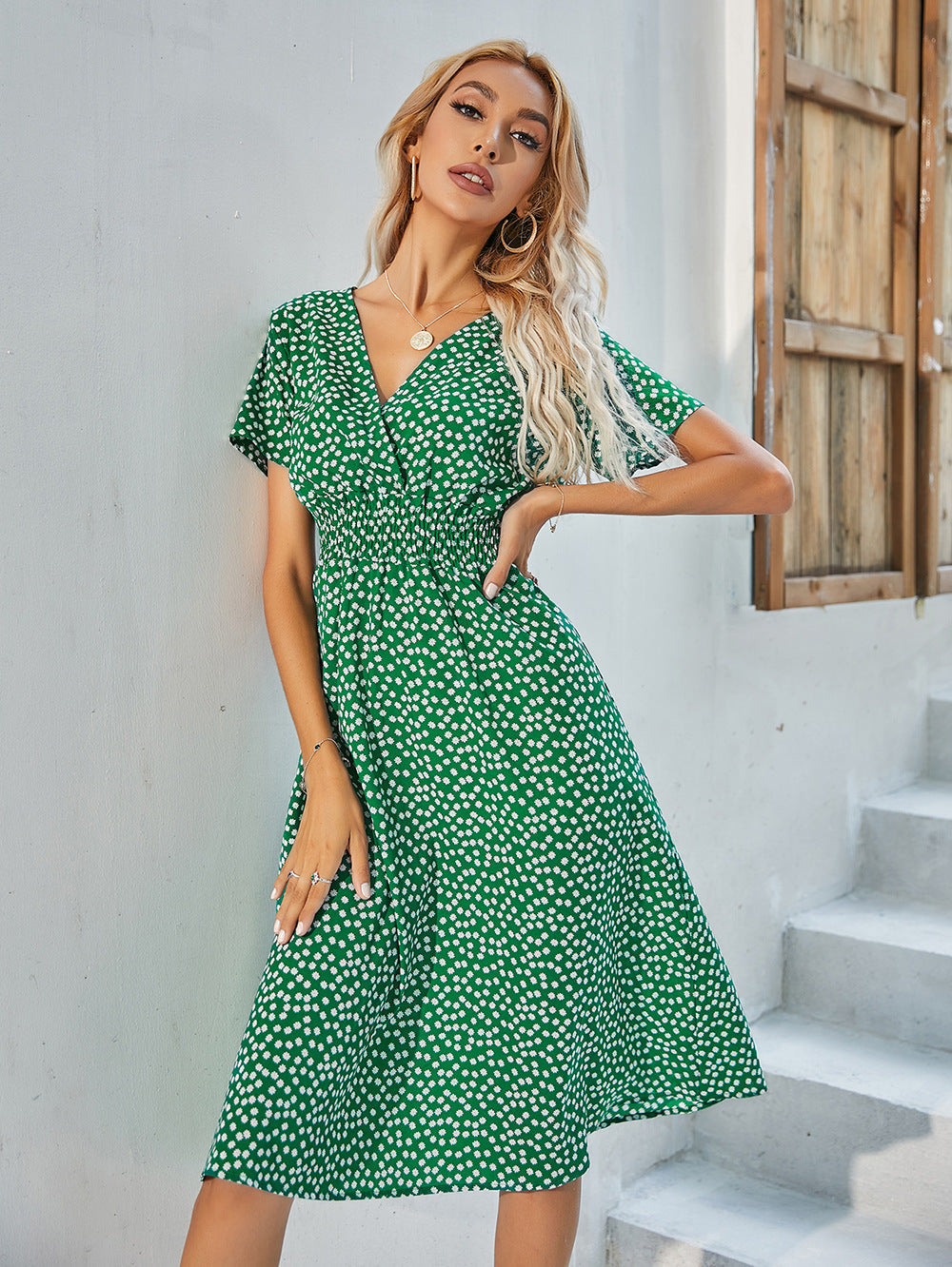 Sylvia™ – Printed Beauty V-Neck Midi Dress