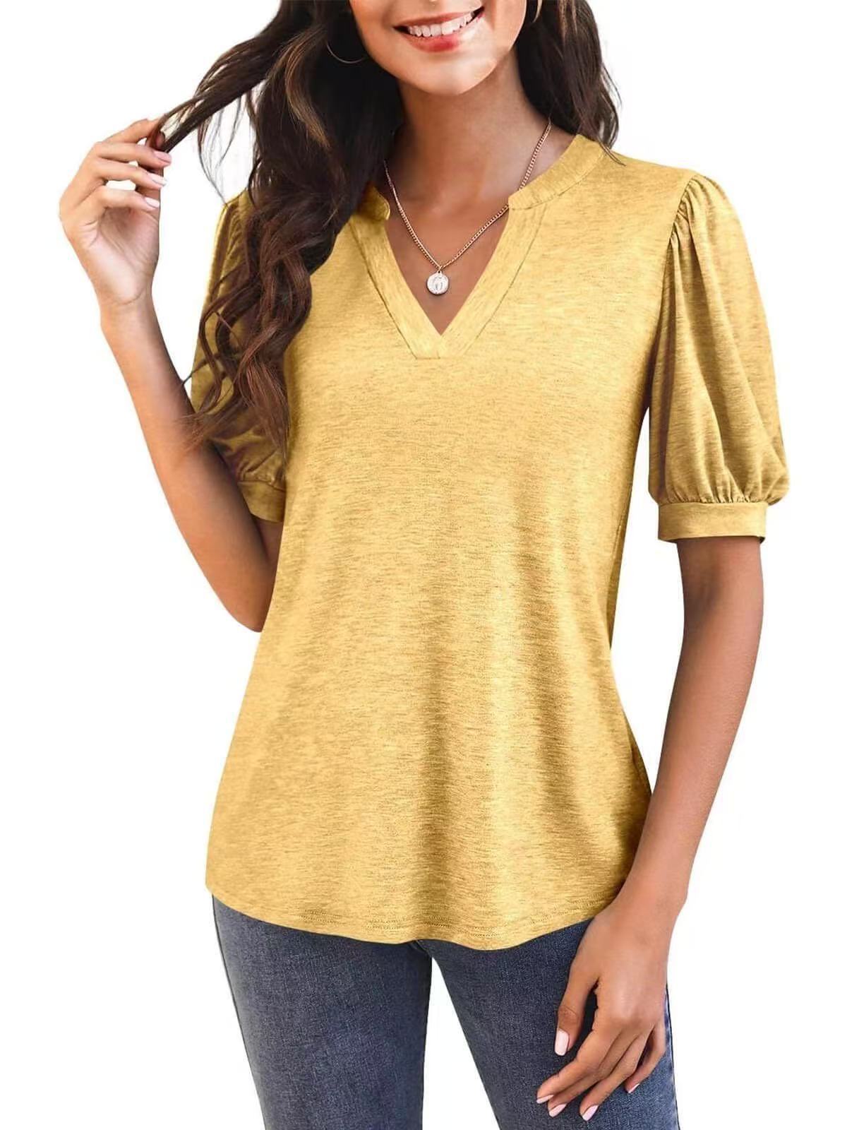 Sylvia™ – Puff Sleeve V-Neck Top