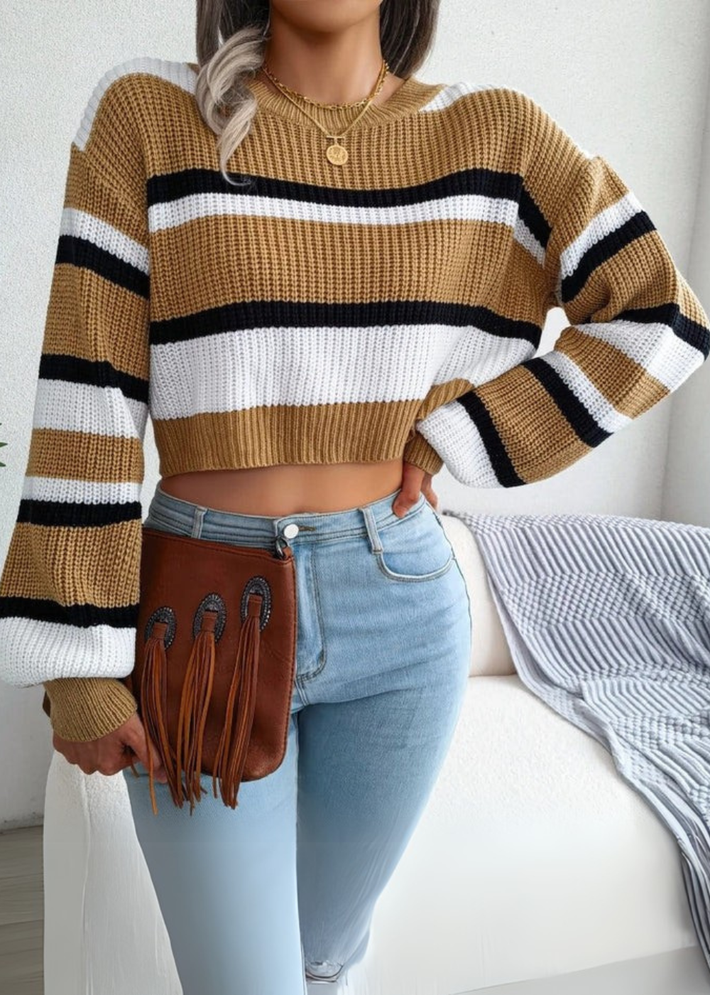 Sylvia™ – Striped Knit Cropped Jumper