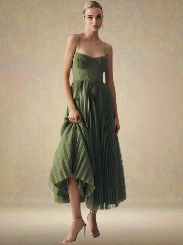 Sylvia™ – Pleated Midi Evening Dress