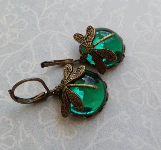 Sylvia™ - Spherical Dragonfly Earrings in Antique Gold