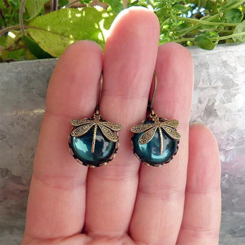 Sylvia™ - Spherical Dragonfly Earrings in Antique Gold