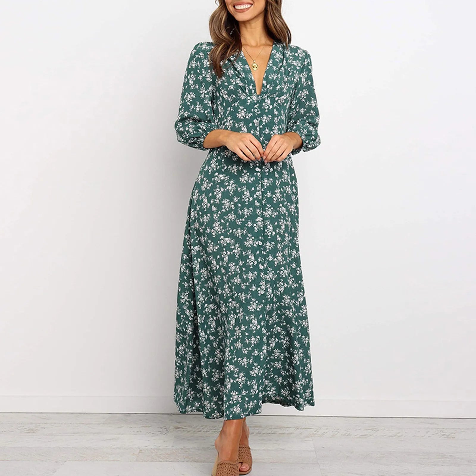 Sylvia™ – Button Front Les Fleurs Midi Dress